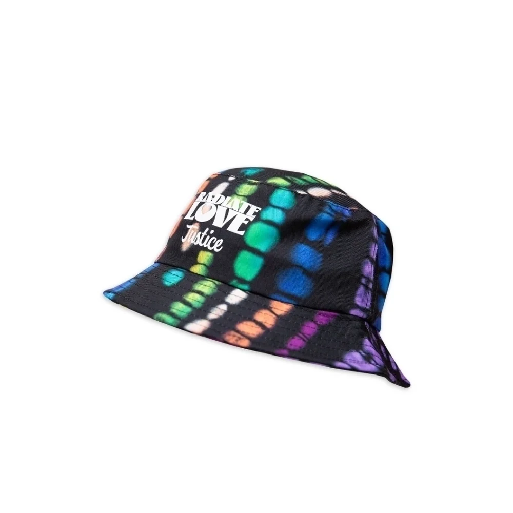 NWOT Justice Kids Girl's Black Tie-Dye Bucket Hat Radiate Love Graphic Party